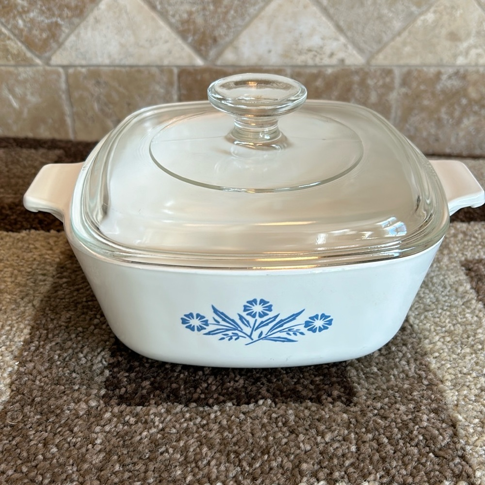VTG 1960 1 1/2qt Pyroceram Corning Ware Blue Cornflower Casserole Dish W…